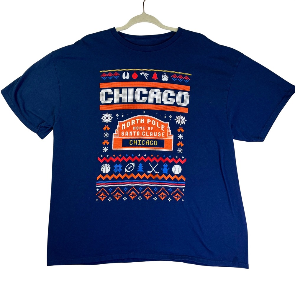 Fan Favorite Chicago North Pole Santa Clause Navy Graphic T-Shirt Mens XXL